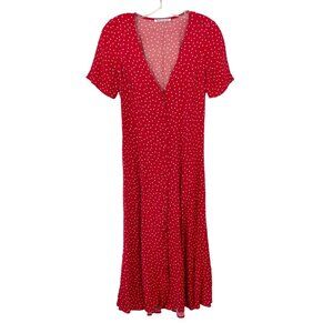 Reformation Breanna Dress Red Polka Dot Button Midi Short Sleeve - Size 2